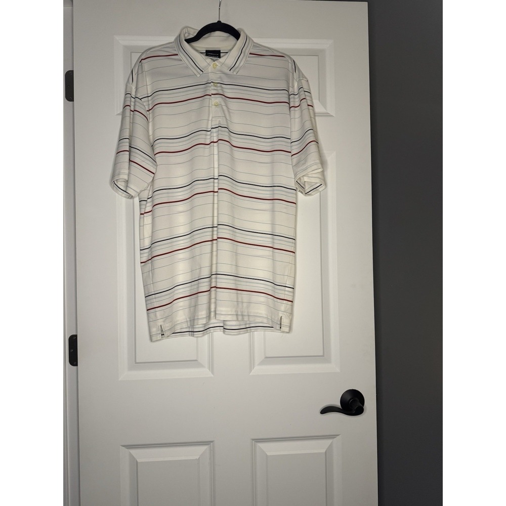 Nike Dri Fit Men's Golf Polo Shirt Large White W Blue Black Stripe